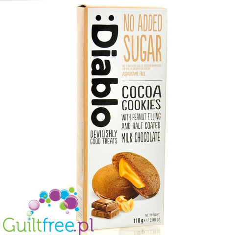 Diablo Cocoa Cookies, Peanut & Milk Chocolate - cocoa cookies with peanut butter & milk chocolate with no sugar added