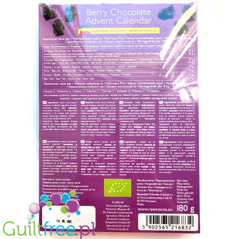RAW COCOA Berry Chocolate Advent Calendar - vegan berry chocolate advent calendar without sugar