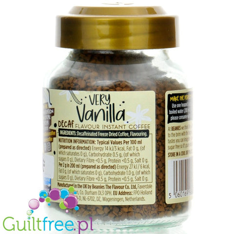 Beanies Decaf Very Vanilla - decaffeinated freeze-dried flavored vanilla instant coffee 2kcal