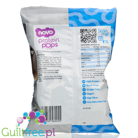 Novo Foods Protein Chips Salt & Vinegar - Protein Chips 65% less fat, Salt & Vinegar flavor.