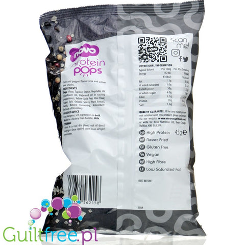 Novo Foods Protein Chips Salt & Pepper - Chipsy Proteinowe 65% mniej tłuszczu, smak Sól & Pieprz