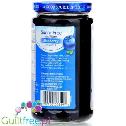 Polaner Sugar Free Blueberry Preserves - berry jam without sugar with fiber 80% less kcal