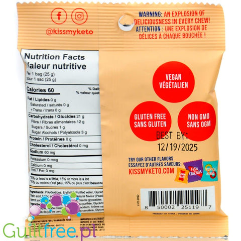 Kiss My Keto Keto Gummies, Peach Rings - błonnikowe żelki bez cukru i maltitolu, Brzoskwiniowe Kółeczka