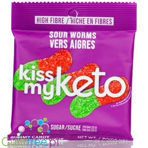 Kiss My Keto Keto Gummies, Sour Worms - błonnikowe żeli bez cukru, Kwaśne Żmijki