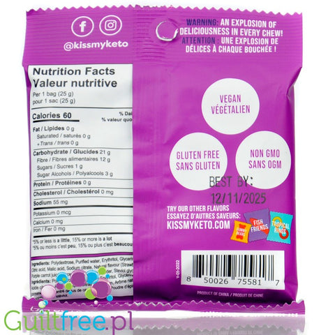 Kiss My Keto Keto Gummies, Sour Worms - błonnikowe żeli bez cukru, Kwaśne Żmijki