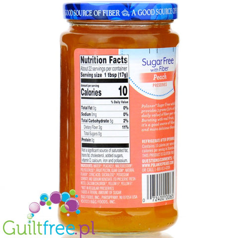 Polaner Peach Preserves - sugar-free peach jam with fiber 80% less kcal