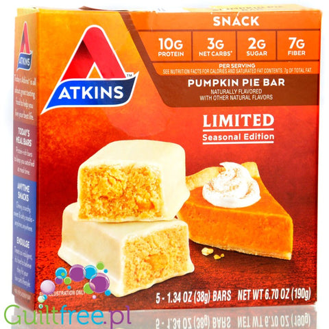 Atkins Snack Pumpkin Pie Bar BOX x 5 BATONS - low sugar protein bar limited edition.
