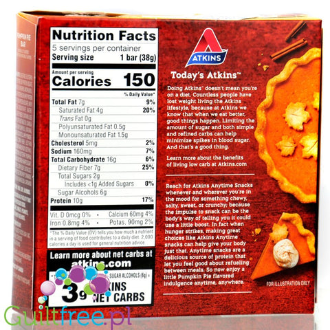 Atkins Snack Pumpkin Pie Bar BOX x 5 BATONS - low sugar protein bar limited edition.