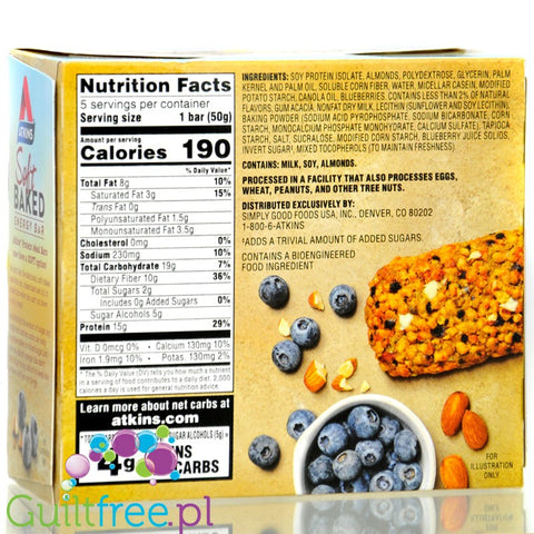 Atkins Meal Soft Baked Blueberry BOX x 5 bars - breakfast bar 190kcal & 15g protein