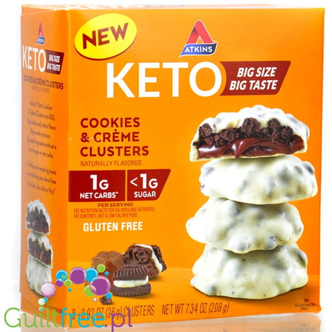 Atkins KETO Cookies & Crème Clusters box 8pak - keto czekoladki o smaku ciasteczek z kremem 90kcal