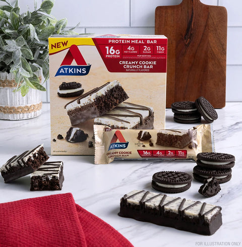 Atkins Meal Creamy Cookie Crunch PUDEŁKO x 5 batonów - baton białkowy bez maltitolu 16g białka & 200kcal