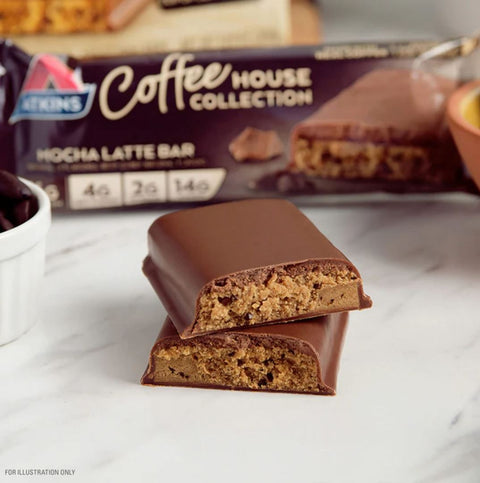 Atkins Coffee House Mocha Latte Bar PUDEŁKO x 5 batonów - baton proteinowy z kawą i czekoladą 16 białka & 220kcal