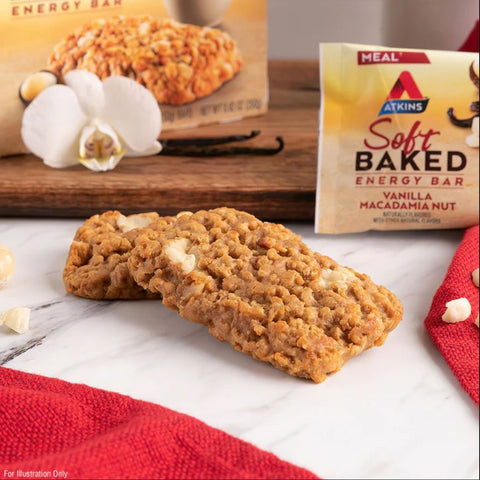 Atkins Meal Soft Baked Vanilla Macadamia Nut - breakfast bar with almonds and macadamia 190kcal & 15g protein