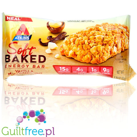 Atkins Meal Soft Baked Vanilla Macadamia Nut - breakfast bar with almonds and macadamia 190kcal & 15g protein