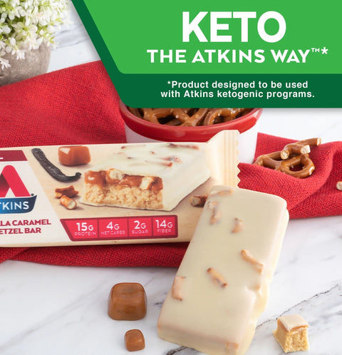 Atkins Meal Vanilla Caramel Pretzel - protein bar with caramel and salted pretzels 17g protein & 200kcal