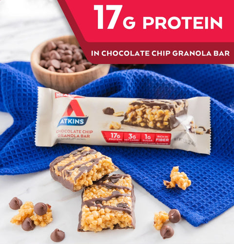 Atkins Meal Chocolate Chip Granola - maltitol-free protein bar with granola & chocolate 17g protein & 200kcal