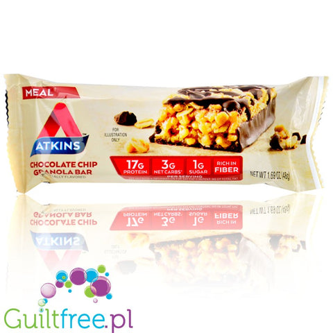 Atkins Meal Chocolate Chip Granola - maltitol-free protein bar with granola & chocolate 17g protein & 200kcal