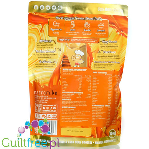 Macro Mike Almond Protein, Caramelised Biscuit - a vegan nutritional supplement without gluten, milk or sucralose