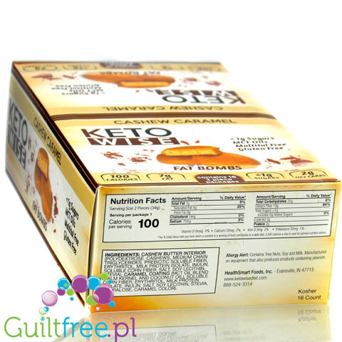 Healthsmart Keto Wise Fat Bombs Cashew Caramel, PUDEŁKO 16 sztuk - keto czekoladki z nerkowcami 100kcal