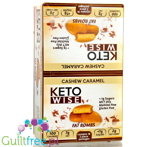 Healthsmart Keto Wise Fat Bombs Cashew Caramel, PUDEŁKO 16 sztuk - keto czekoladki z nerkowcami 100kcal