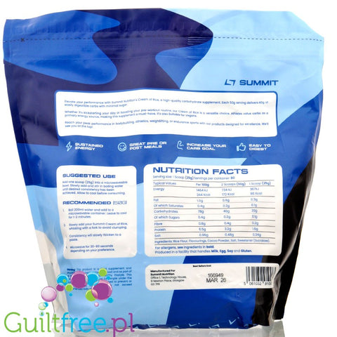 Summit Cream of Rice, Cookies & Cream 2kg - sugar free rice gruel, recovery workout meal, Cookies with cream