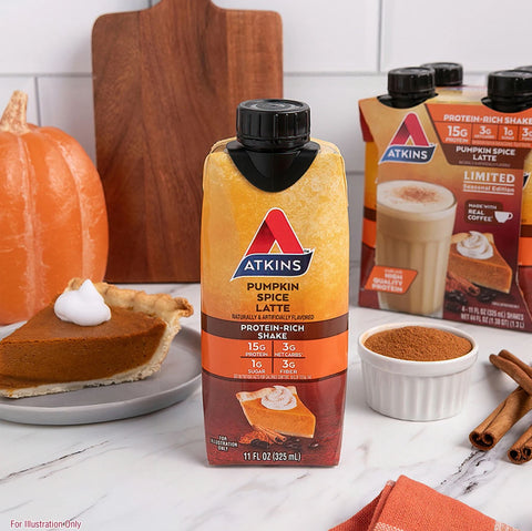 Atkins RTD Protein Shake, Pumpkin Spice Latte - ready-made protein shake with vitamins and coffee, limited edition
