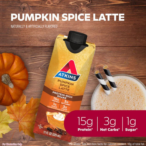 Atkins RTD Protein Shake, Pumpkin Spice Latte - ready-made protein shake with vitamins and coffee, limited edition