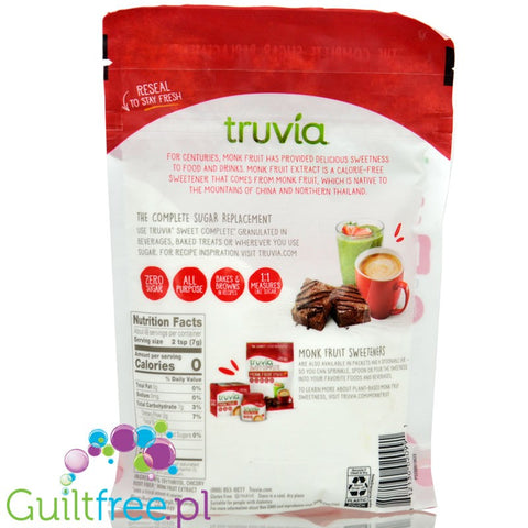 Truvia Sweet Complete Monk Fruit - granulated zero kcal sweetener based on erythrol with fiber