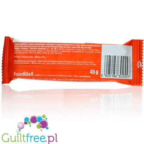 FoodWell Purella Superfood Protein Bar Caramel Brownie - chocolate covered maca protein bar