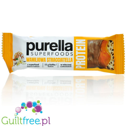FoodWell Purella Superfoods Protein Bar Vanilla Straciatella - chocolate covered vanilla protein bar with cocoa beans