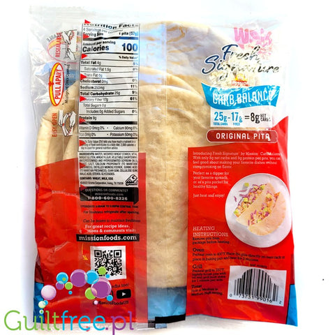 Mission Carb Balance Original Pita - low carbohydrate fiber pita 100kcal & 8g carbohydrates