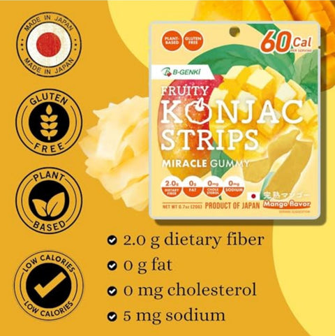 Marukin Fruity Konjac Strips, Miracle Gummy Mango 60kcal - japońskie wegańskie żelki w paskach