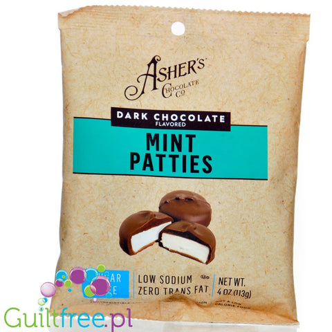 Asher's Dark Chocolate Mint Patties - czekoladki z ciemnej czekoladzie z nadzieniem miętowym bez cukru