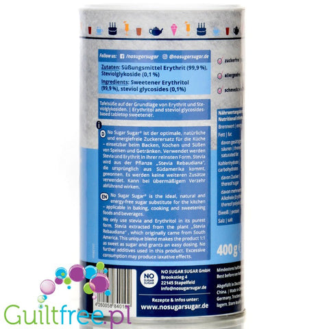 No SUGAR SUGAR Erythritol & Stevia - słodzik sypki bez kalorii, opakowanie z sitkiem
