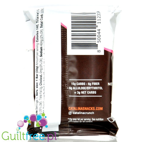 Catalina Crunch Dark Chocolate Cookie Bar, Raspberry - keto batonik ciasteczkowy w czekoladzie z kremem malinowym