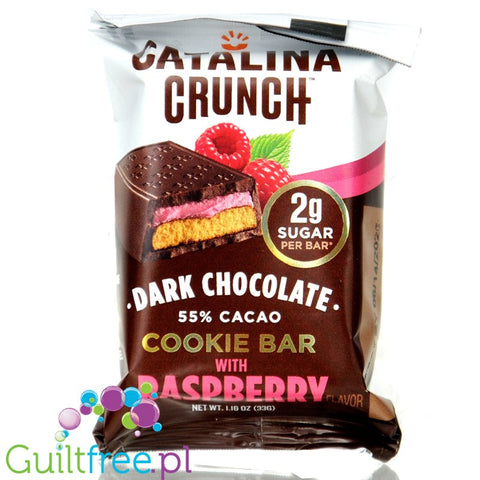 Catalina Crunch Dark Chocolate Cookie Bar, Raspberry - keto batonik ciasteczkowy w czekoladzie z kremem malinowym