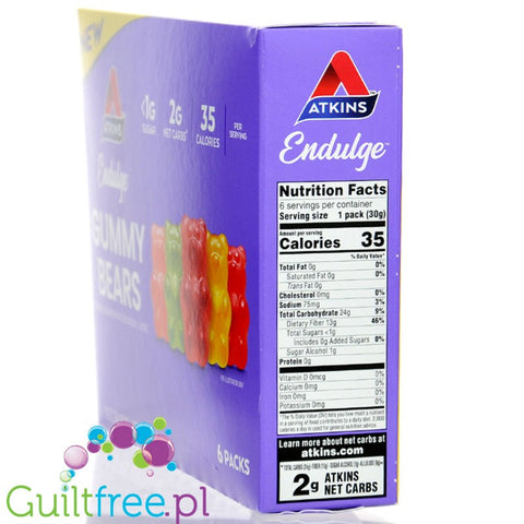 Atkins Endulge Gummy Bears PUDEŁKO x 6 saszetek - owocowe keto żelki misie bez cukru