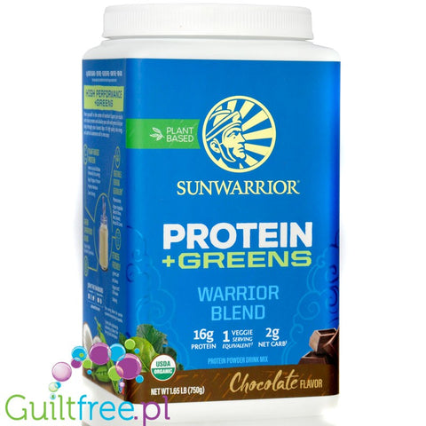 Sunwarrior Protein + Greens Warrior Blend, Chocolate 0,75kg - wegańska organiczna odżywka białkowa z MCT