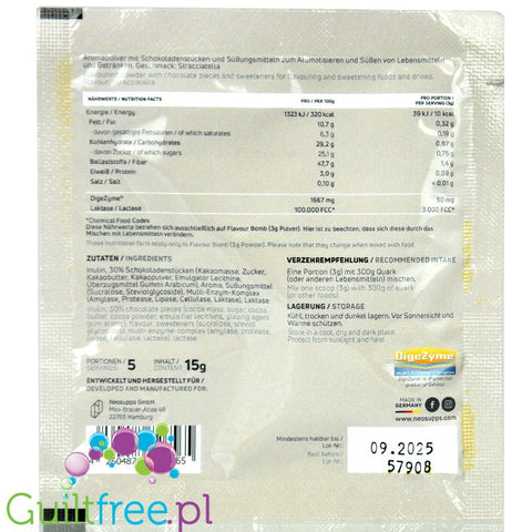 NeoSupps Flavor Bomb Stracciatella 10kcal - fiber sweetener powder, Creamy with chocolate chunks