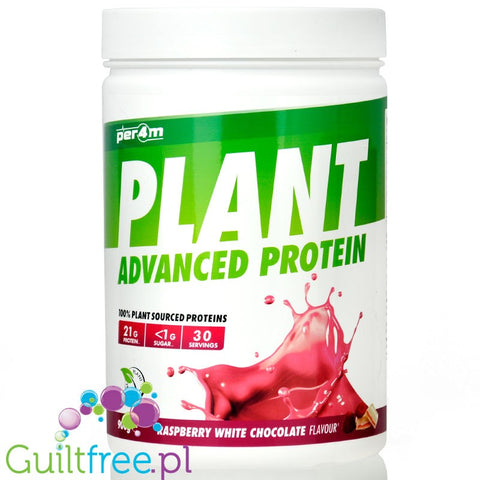 Per4m Vegan Protein Raspberry White Chocolate 900g - wegańska odżywka białkowa bez soi i glutenu z MCT