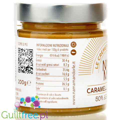 NaMa Le Creme Proteiche Caramello Salato - wegański proteinowy krem arachidowy bez cukru ze słonym karmelem i erytrolem