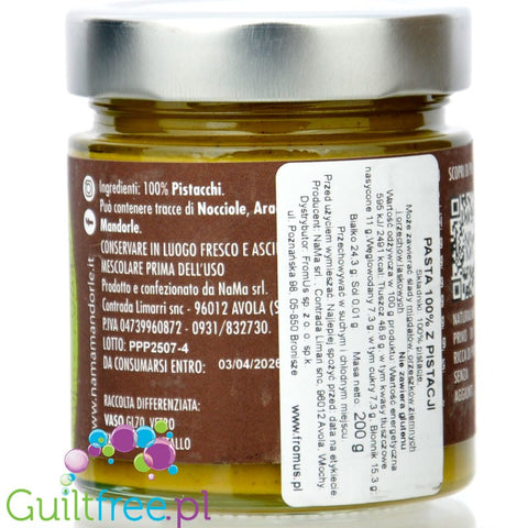 NaMa Crema Integrale di Pistacchi - Italian cream made from 100% Sicilian pistachios with no additives