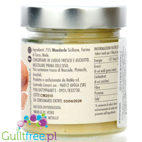 NaMa Crema di Cocco & Mandorla - almond and coconut cream without sugar or sweeteners, with honey