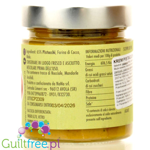 NaMa Crema di Cocco & Pistacchi - pistachio and coconut cream without sugar or sweeteners, with honey
