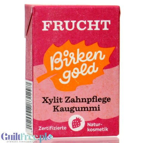 Birkengold Xylit Kaugummi, Frucht - dentystyczna guma do żucia bez cukru z ksylitolem, smak Wieloowocowy