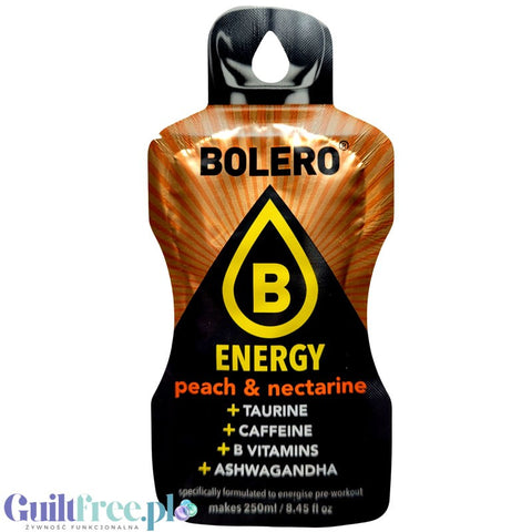 Bolero Energy Peach & Nectarine 7g - sugar-free energy drink with taurine, caffeine, ashwaganda and B vitamins