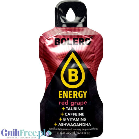 Bolero with stevia Energy Red Grape 7g - sugar-free energy drink with taurine, caffeine, ashwaganda and B vitamins