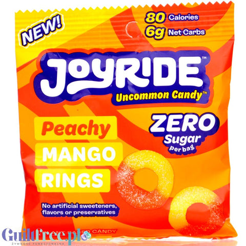 Joyride Uncommon Candy, Peachy Mango Rings - keto żelki owocowe, Obrączki Mango&Brzoskwinia, 6g węglowodanów netto