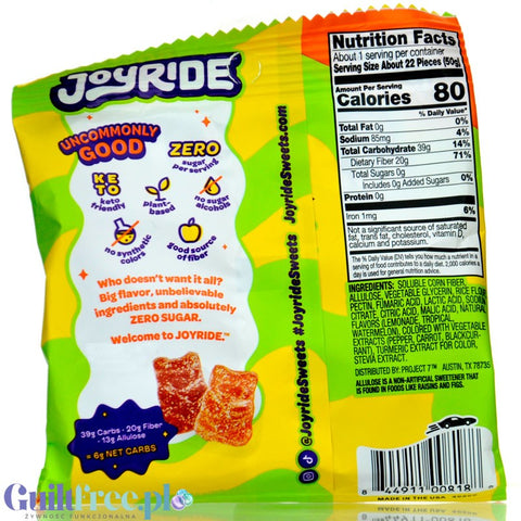 Joyride Uncommon Candy, Gummies Sours - keto żelki owocowe, kwaśne misie, 6g węglowodanów netto