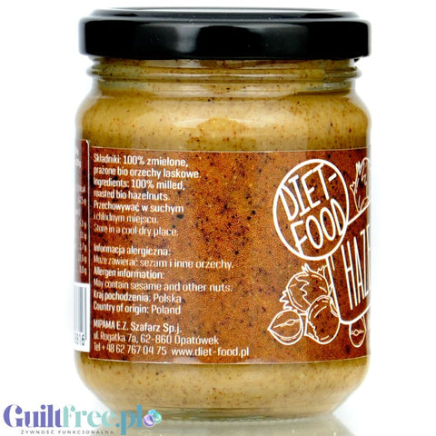 Diet Food Bio Hazelnut 200g - bio krem z orzechów laskowych 100%, bez soli i cukru